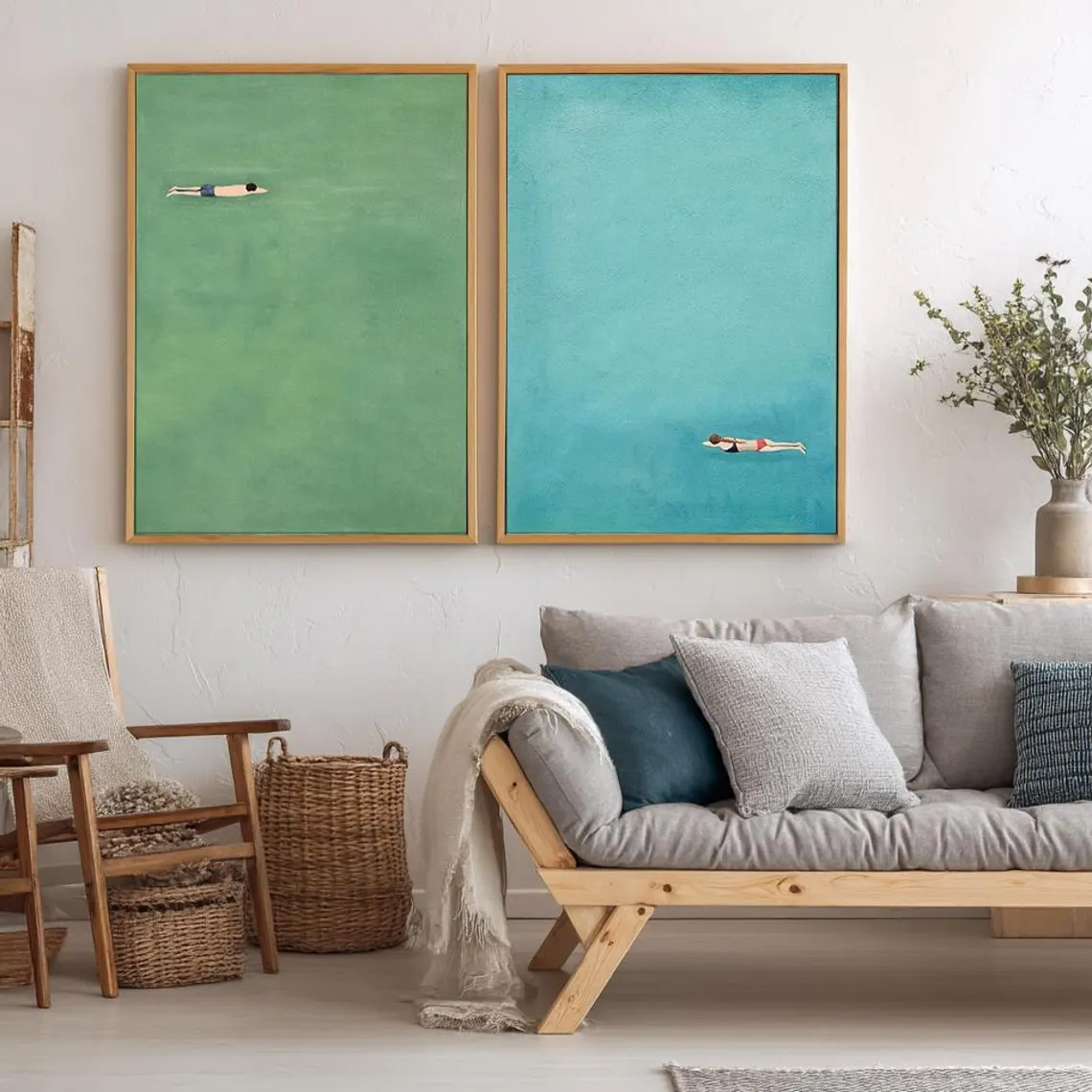 Abstract Canvas Set - 2피스 세트: 벽 장식, 복고풍 포스터,