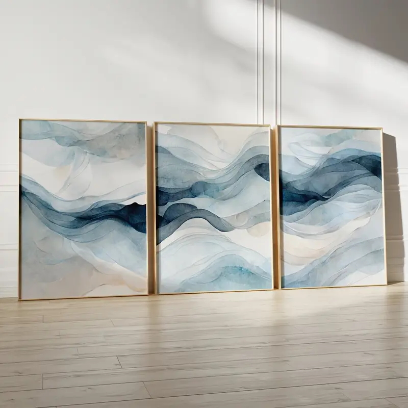 Abstract Canvas Set - 3 개/대 현대 추상 해군 블루