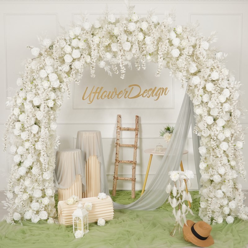 Table Runner - 5D 고급 화이트 로즈 안개꽃 조화