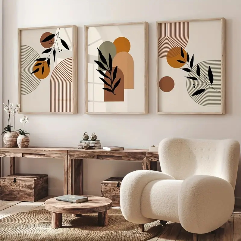 Abstract Canvas Set - 3개 보헤미안 스타일 식물 기하학적 추상