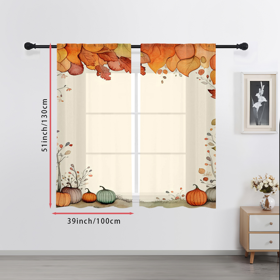 2PCS 디지털 프린트 시스루 커튼, 수채화 호박 가을 - Interior Design Living Room 리뷰 및 가격