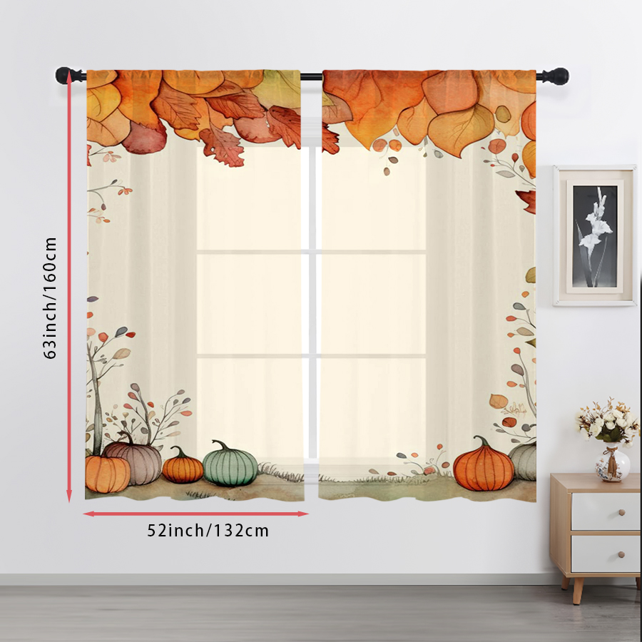 2PCS 디지털 프린트 시스루 커튼, 수채화 호박 가을 - Interior Design Living Room 리뷰 및 가격