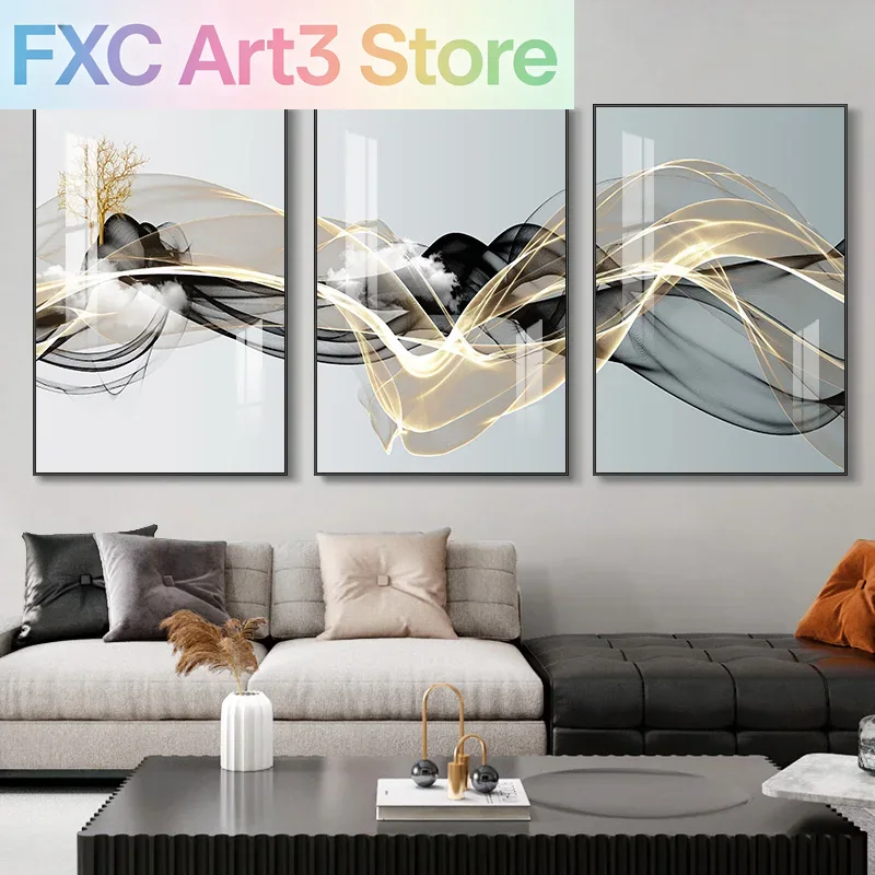 3개/세트 프레임리스 3개 북유럽 럭셔리 리본 추상 벽 - Interior Design Living Room 리뷰 및 가격