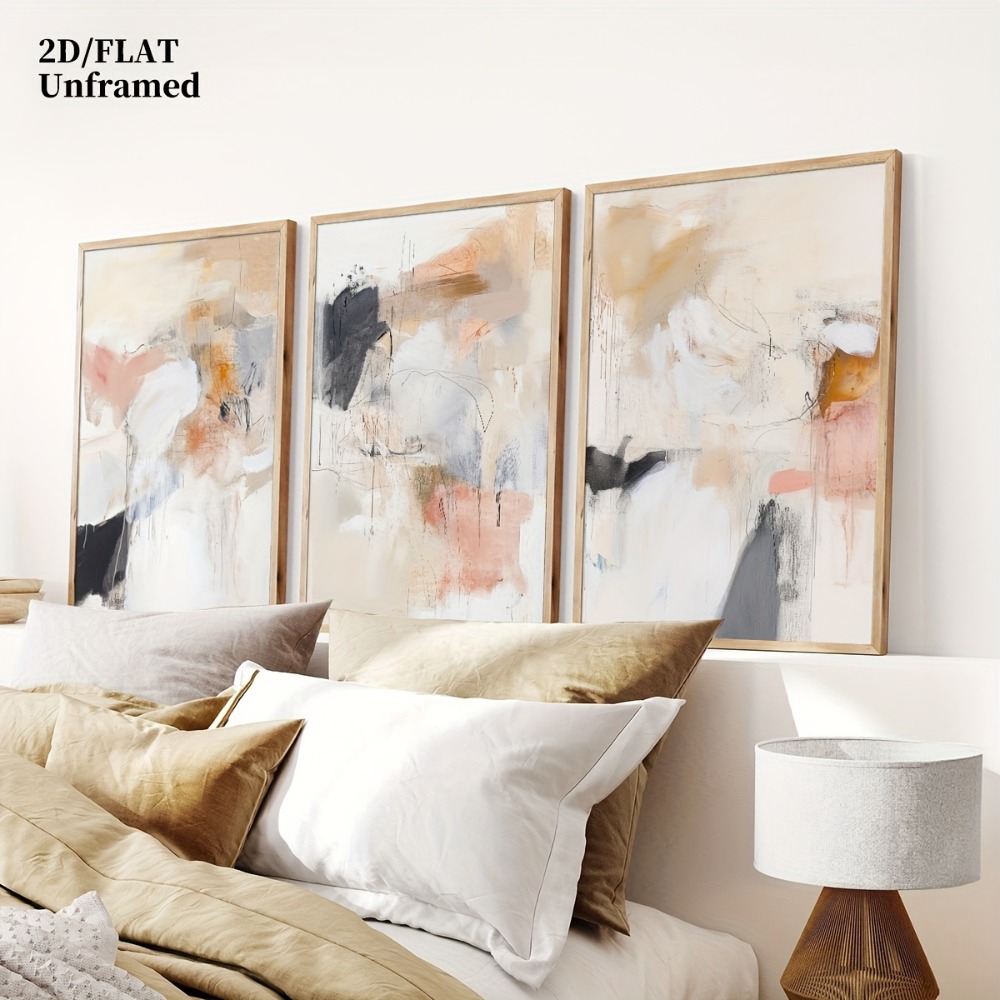 3개 프레임리스, 중성 베이지 블러쉬 핑크 추상 라인  - Abstract Canvas Set 리뷰 및 가격