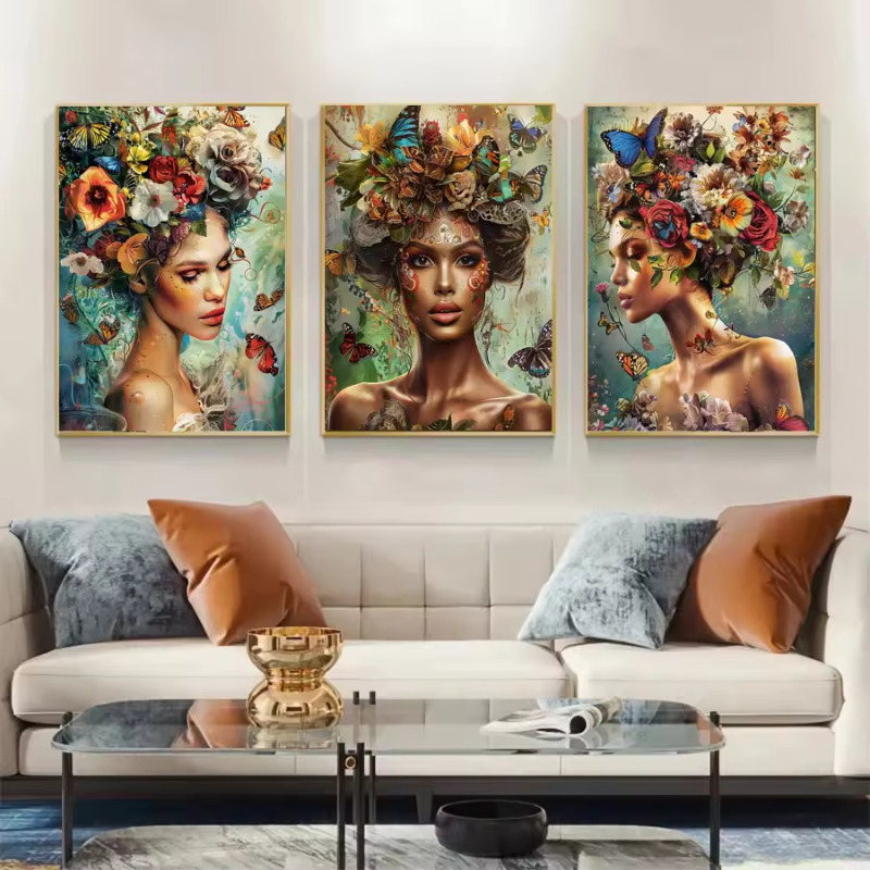 소녀 나비 꽃 캔버스 벽 아트 포스터 및 인쇄 초상화  - Interior Design Living Room 리뷰 및 가격